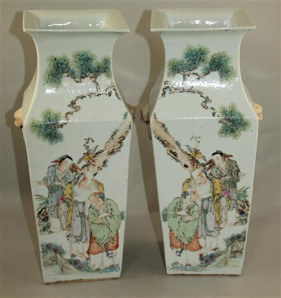 A pair of Chinese famille rose square baluster vases, Republic period or later, 39cm